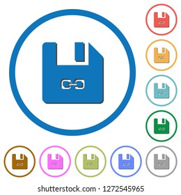 Symbolic link file flat color vector icons with shadows in round outlines on white background