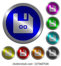 Symbolic link file icons on round luminous coin-like color steel buttons