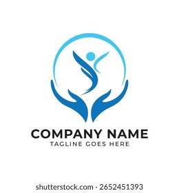 Symbolic Logo Featuring Hands, Figure, and Circle for Health and Wellness Companies Branding with Modern and Minimalist Design Elements