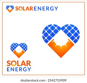 simbolic amor solar energia logotipo design com um sol e placa solar dentro de uma forma de amor, painel solar logotipo