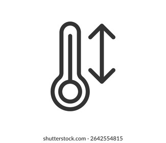 Symbolic minimalist illustration. Thermometer icon with up and down arrows, suggesting temperature fluctuations. Useful for weather, healthcare, or datadriven design projects.