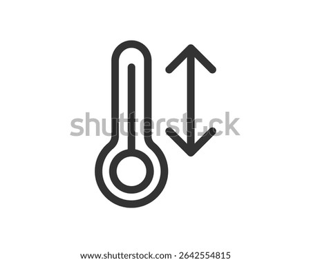 Symbolic minimalist illustration. Thermometer icon with up and down arrows, suggesting temperature fluctuations. Useful for weather, healthcare, or datadriven design projects.