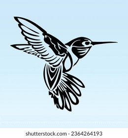 Symbolic monochrome image of a hummingbird bird. Sample tattoo design