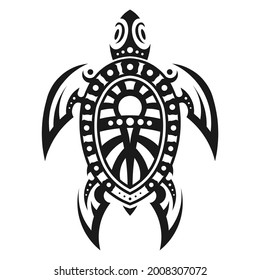 Symbolic Monochrome Image Of A Turtle. Sample Drawing For Tattoo. Icon. Emblem
