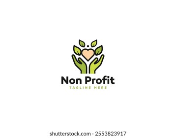 Symbolic Nonprofit Logo Vector Design, Articulating a Mission with Hand Love Leaf Person