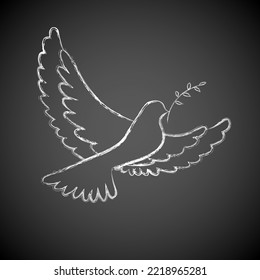 Symbolic peace illustration of a dove with olive branch on chalkboard - eps10 vector