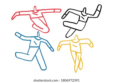 Symbolic people hand drawn primary color and minimalism vector art for print. Isolated on withe. Keith Harring vibes.