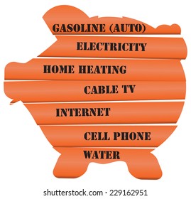Symbolic piggy bank in the form of a pig, consisting of utility payments. Vector illustration.