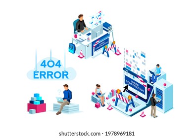 Symbolic Program and Development Symbols. Icon Collection of Debug and Error Correction Concepts. Characters Finding a System Failure. Flat Cartoon Vector Illustration.