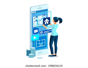 Symbolic Property Investment Symbol. Graphic design of Rich Earnings to Making Growth Savings Buying Home.Vector illustration, concept for flat web banners.