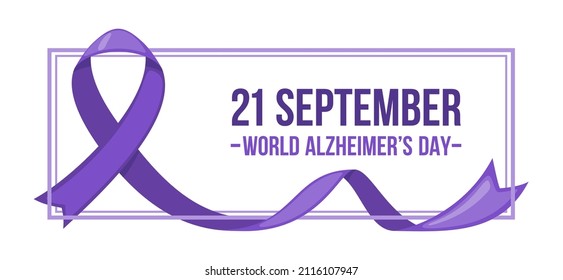 Symbolic purple Ribbon for Alzheimer disease isolated on white background. World Alzheimers day September 21.