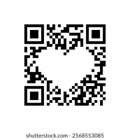 Symbolic QR code heart shape vector illustration.