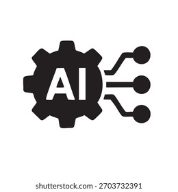 A symbolic representation of artificial intelligence, integrating gears and network nodes.
