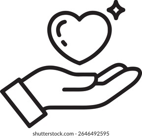 Symbolic Representation of Care and Affection An Outline Style Hand Holding Heart with Sparkle Showing Compassion and Charity