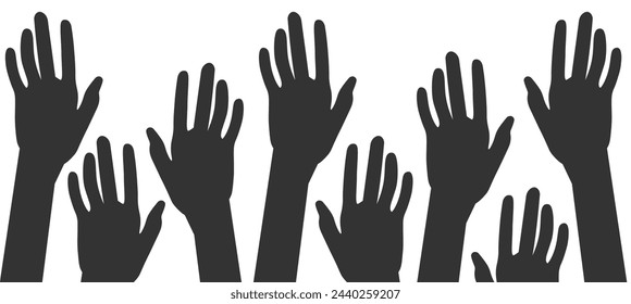 Symbolic representation of consent, vote, request, demand, protest, plea, shouting, prayer, worship, crowd of people