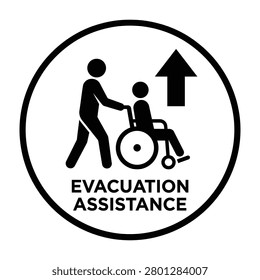 Symbolic representation of emergency evacuation assistance for individuals with mobility challenges. Essential for safety signage and public awareness campaigns.