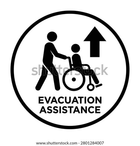 Symbolic representation of emergency evacuation assistance for individuals with mobility challenges. Essential for safety signage and public awareness campaigns.