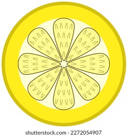 Symbolic representation of half a yellow lemon with peel