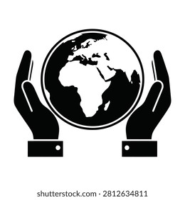 A symbolic representation of hands holding the Earth emphasizing global responsibility and conservation