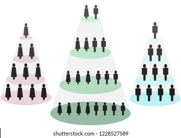 Symbolic Representation Of The People Pyramid Scheme. Male, Fimale And Mixed Sex. Vector Illustration.