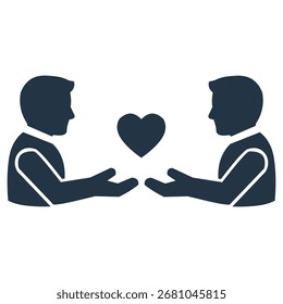 A symbolic representation of two individuals offering a heart, signifying mutual love, care, and the act of giving and receiving affection and support.
