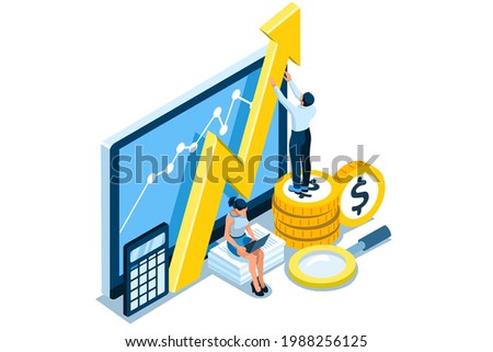 Symbolic Revenues, Returns Symbol. Concept of Earnings Growth, Stock Dividend Yield Curve, Analysis of Results. Vector illustration, graphic design for flat web banners.