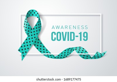 Symbolic Ribbon with Dots and Frame, Dedicated to the Virus Epidemic (2019-nCoV). Medical Healthcare Concept of Fight Against Deadly SARS-CoV-2 Spread in the World