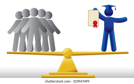 Symbolic Scale With Educated Person Opposite Grey Uneducated People. Vector Illustration.