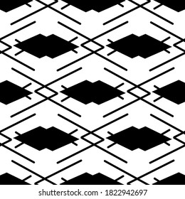 Symbolic seamless pattern of abstract black calligraphic curls, ornaments on a white background. Vintage prints in flat style. Stock vector illustration for decoration and design, fabric.