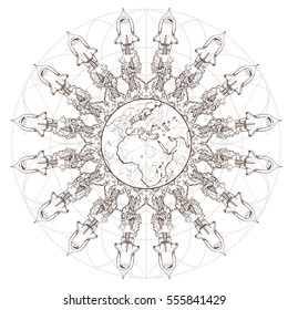 The symbolic star consisting of shuttles. Picture for coloring on the space theme.