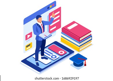 Symbolic student education, courses symbol. Conceptual graphic of distance tutorials, studying course for university students concept. Vector illustration banner. Study Courses training tutorial sign.