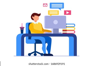 El estudio simbólico, el símbolo del auto aprendizaje. Diseño gráfico de aprendizaje, estudio a distancia para el signo del examen. Pancarta plana de ilustración vectorial. Curso de enseñanza, tutorial para aprender conceptos infográficos