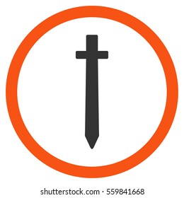 Symbolic Sword vector bicolor rounded icon. Image style is a flat icon symbol inside a circle, orange and gray colors, white background.