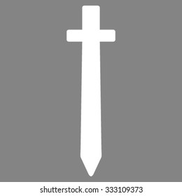 Symbolic Sword vector icon. Style is flat symbol, white color, rounded angles, gray background.