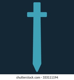 Symbolic Sword vector icon. Style is flat symbol, blue color, rounded angles, dark blue background.