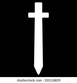 Symbolic Sword vector icon. Style is flat symbol, white color, rounded angles, black background.