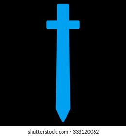 Symbolic Sword vector icon. Style is flat symbol, blue color, rounded angles, black background.