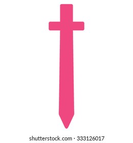 Symbolic Sword vector icon. Style is flat symbol, pink color, rounded angles, white background.