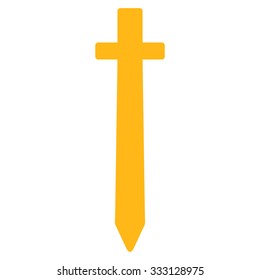 Symbolic Sword vector icon. Style is flat symbol, yellow color, rounded angles, white background.