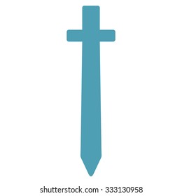 Symbolic Sword vector icon. Style is flat symbol, cyan color, rounded angles, white background.