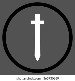 Symbolic Sword vector icon. Style is bicolor flat circled symbol, black and white colors, rounded angles, gray background.