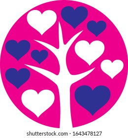 Symbolic tree in a pink circle with hearts. Symbol of love. Valentine's Day. Vector graphics.