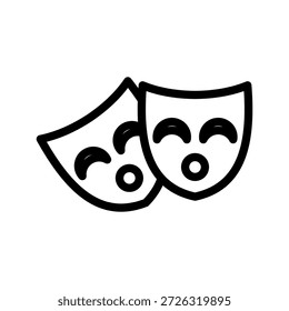 Symbolic two masks icon set for theater, drama, comedy tragedy arts, performance and culture UI design
