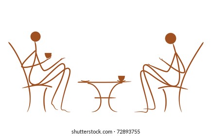 Symbolic vector drawing couples in cafe