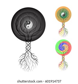 Symbolic vector drawing of a tree of yin and yang. Vector illustration.