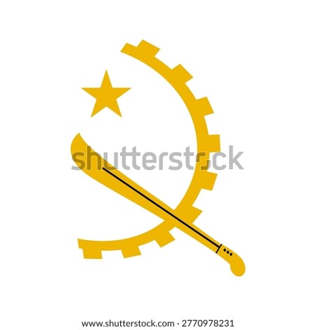 Symbolic vector graphic of the Angolan national emblem featuring a yellow machete, cogwheel gear, and star representing labor, industry, and progress.