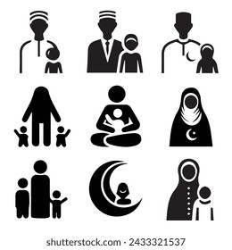 Symbolic Vector Icons of Muslim Families - Vector Muslim Family Icon Collection.