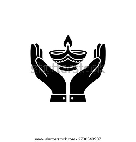 A symbolic vector illustration of hands gently cupping a lit Diya, representing light, hope, and spiritual celebration, ideal for cultural or religious themes.