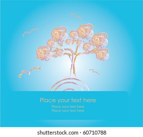 Symbolic vector postcard depicting a tree growing from globe