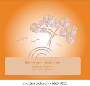 Symbolic vector postcard depicting a tree growing from globe